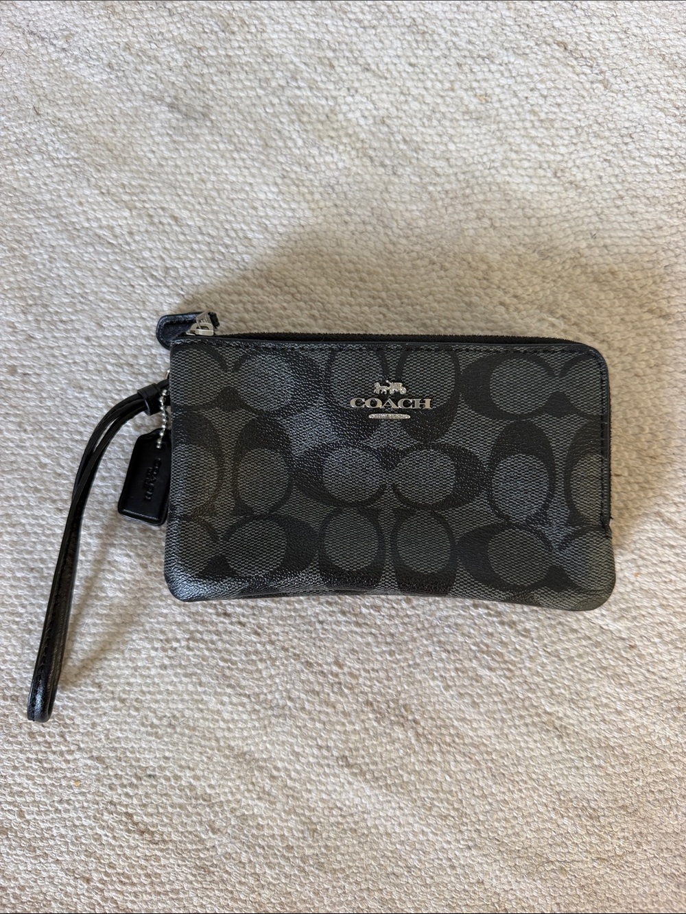 Coach Gray and Black Signature Wristlet Card Holder